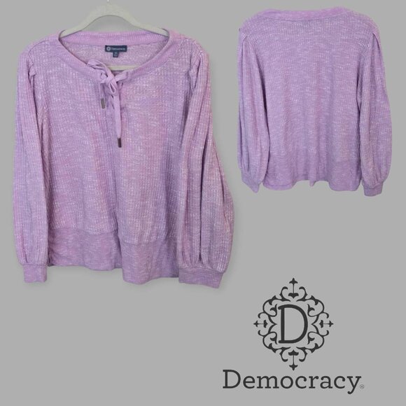 Democracy Sweaters - Democracy Lavender Purple Waffle Knit Pullover Sweater Top Drawstring  Womens XL